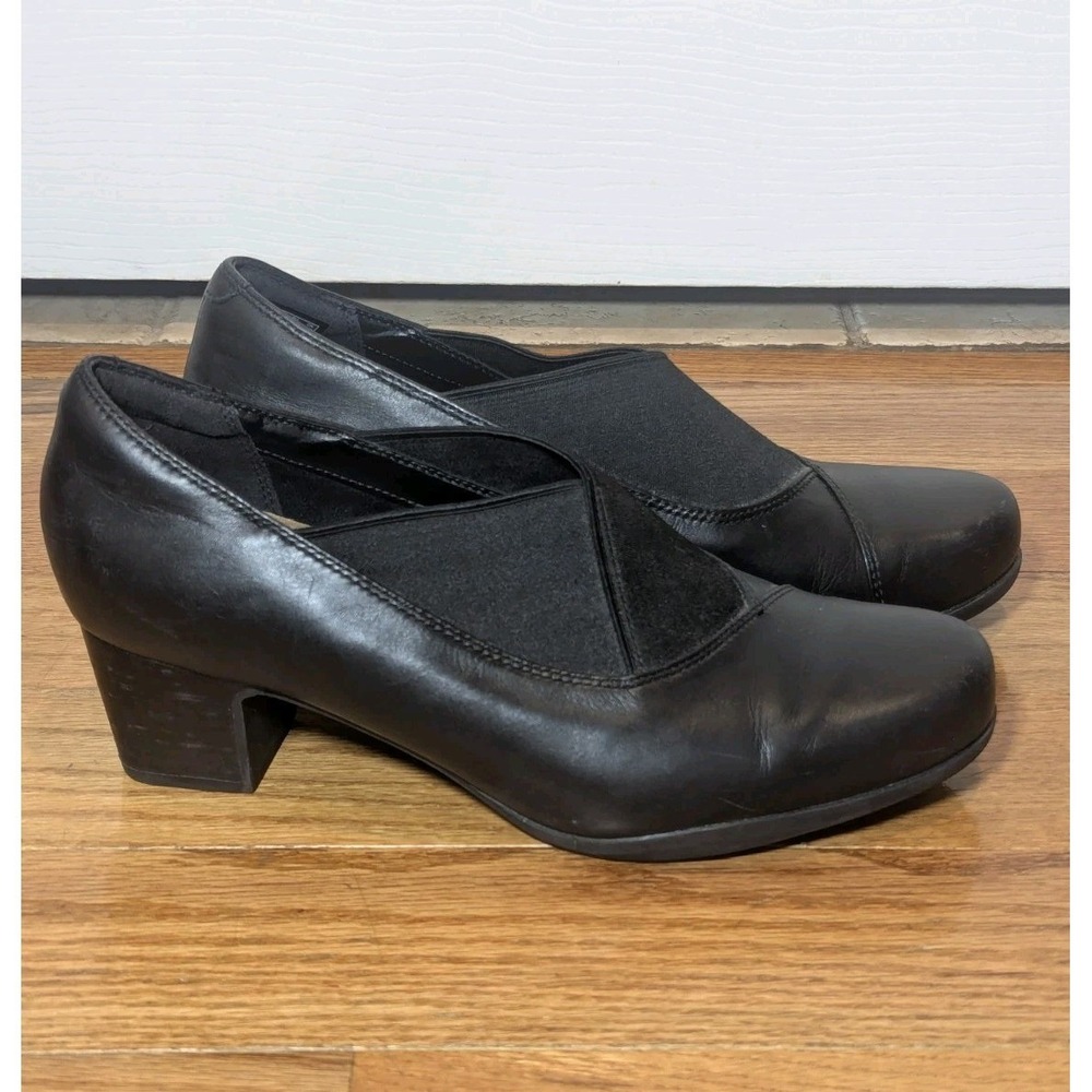 Quiet Luxury Black Leather Comfort Pumps Wide Heel Office Career Shoes 9W Clarks